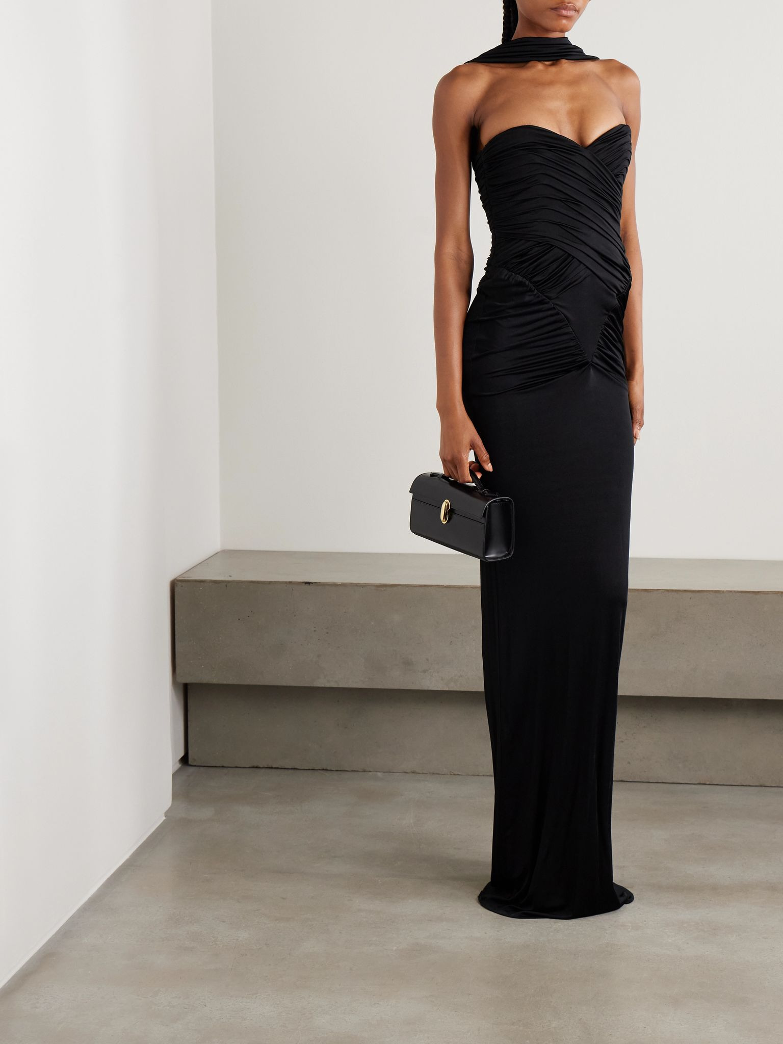 Samsara strapless gathered stretch-satin gown Black - 2