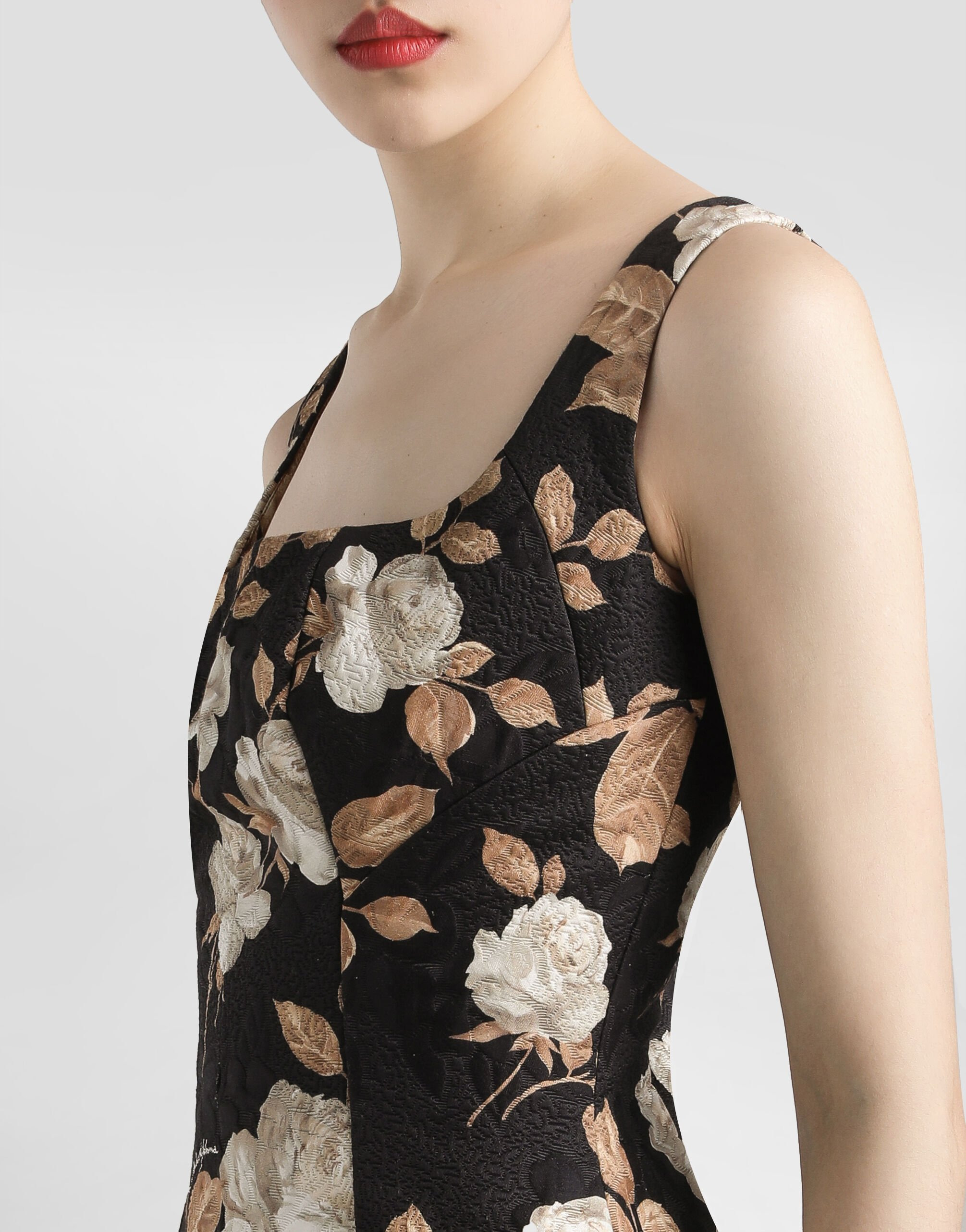 Rose-print brocade dress - 5