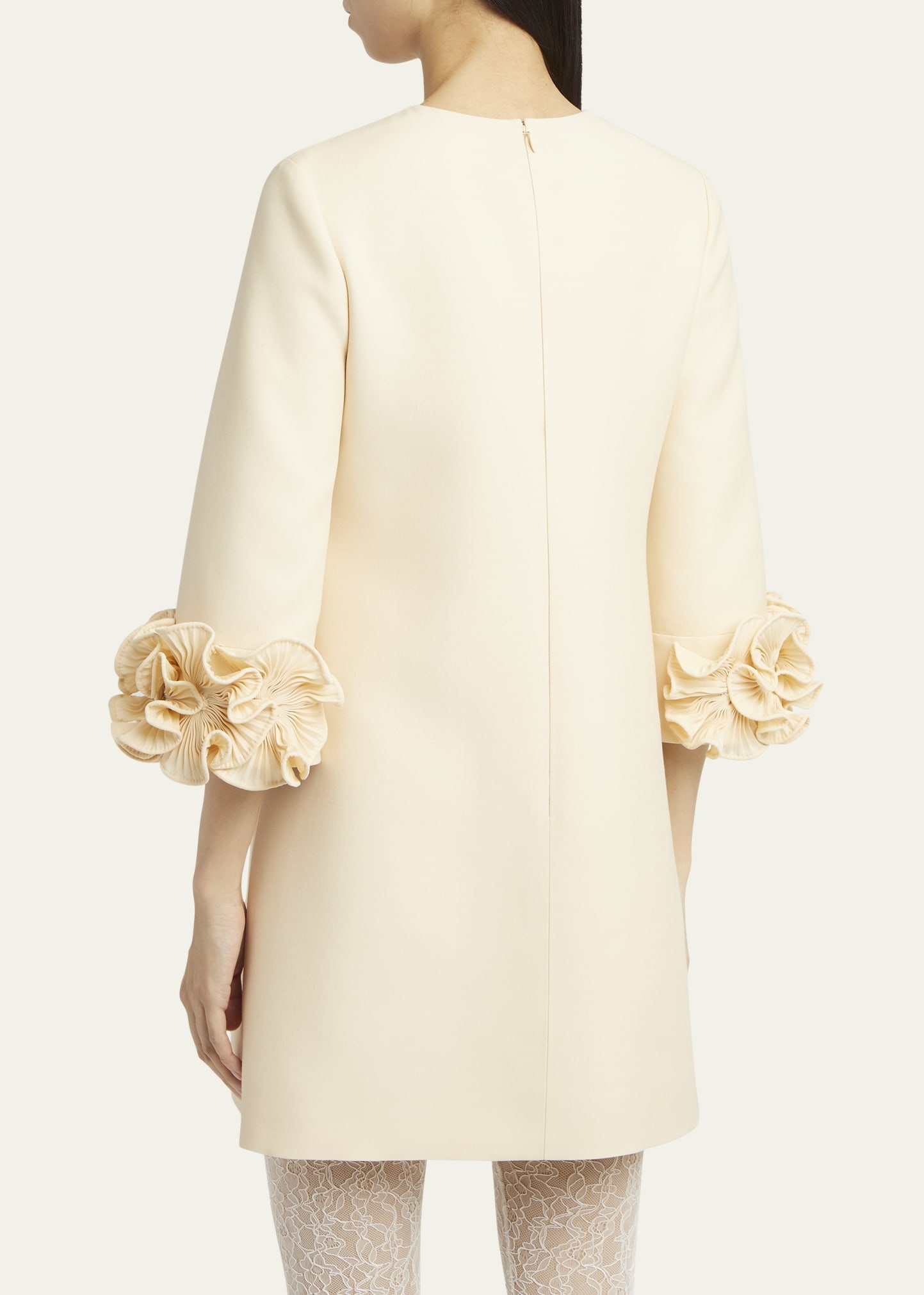 Ruffle Cuff Crepe Couture Short Dress - 3