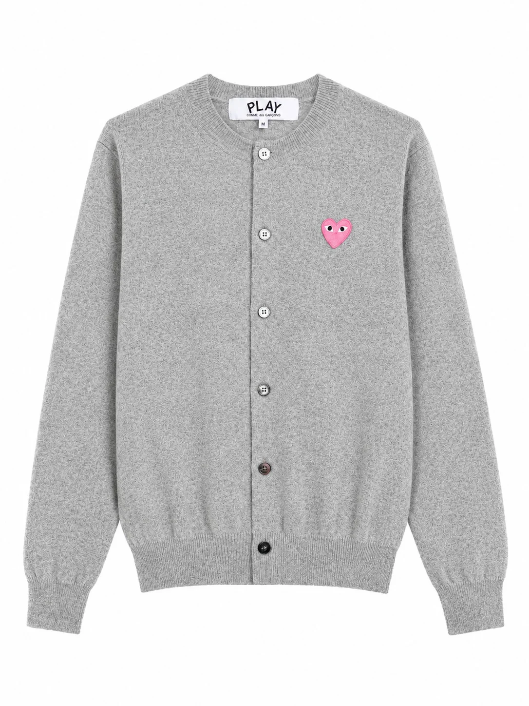 UNISEX ROUND-NECK KNIT CARDIGAN PINK HEART - TOP LIGHT GREY - 1