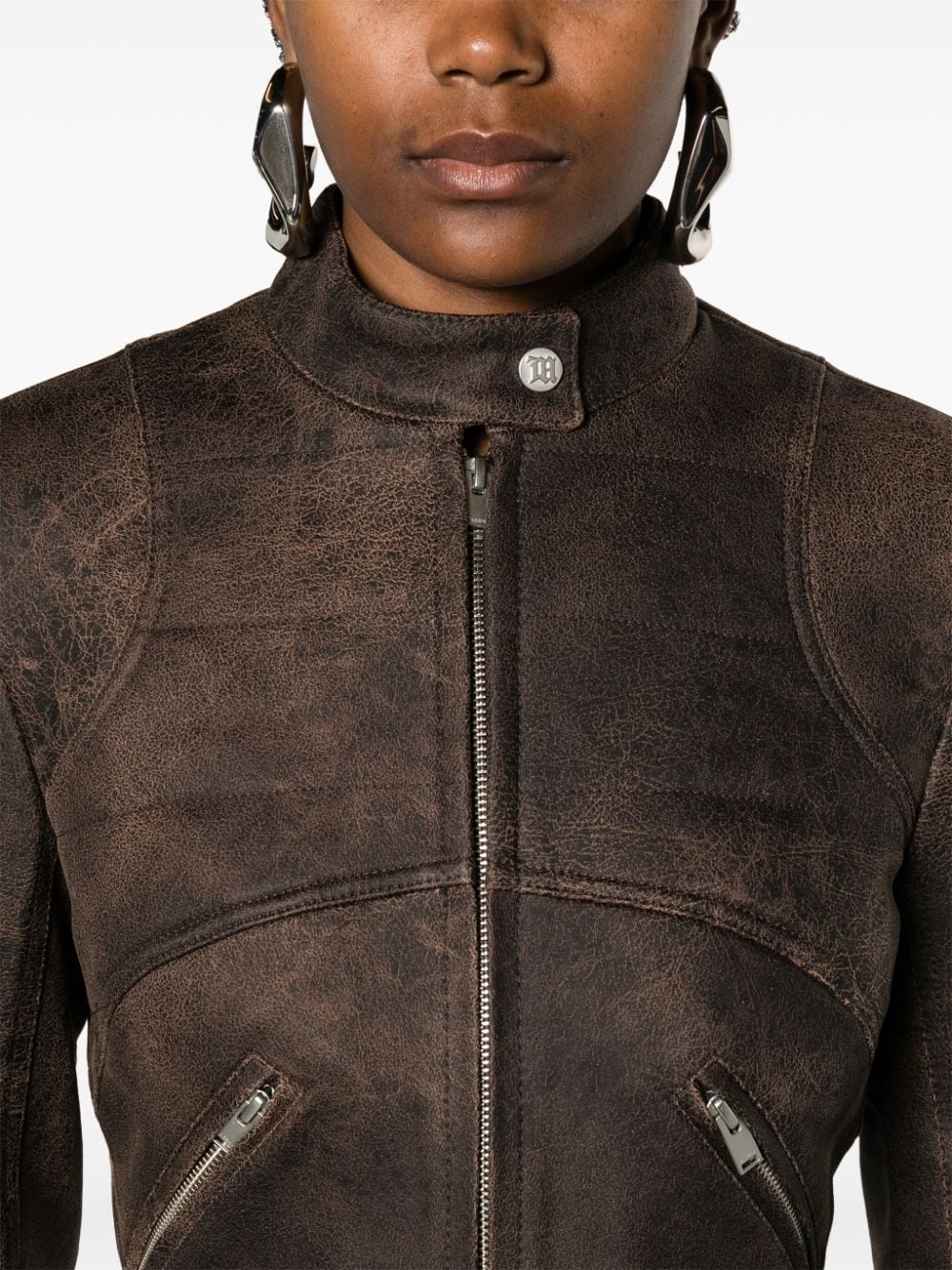 cracked cropped faux-leather jacket - 5