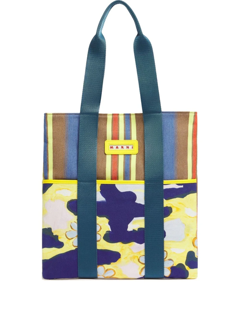 striped tape-handle cotton tote bag - 1