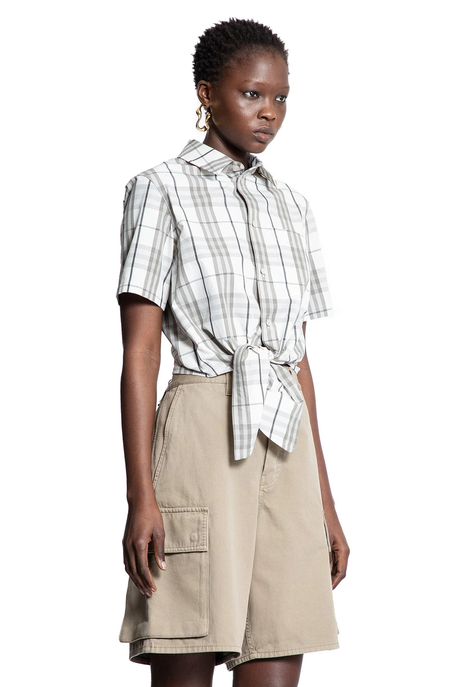 Cropped-Check-Cotton-Short-Sleeve-Shirt - 2