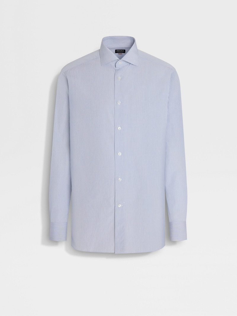 ZEGNA WHITE AND NAVY BLUE MICRO-CHECKED CENTOVENTIMILA COTTON SHIRT outlook