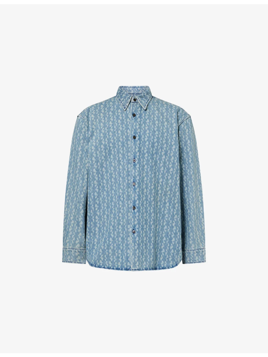 Pointed-Collar Graphic-Pattern Denim Shirt - 1
