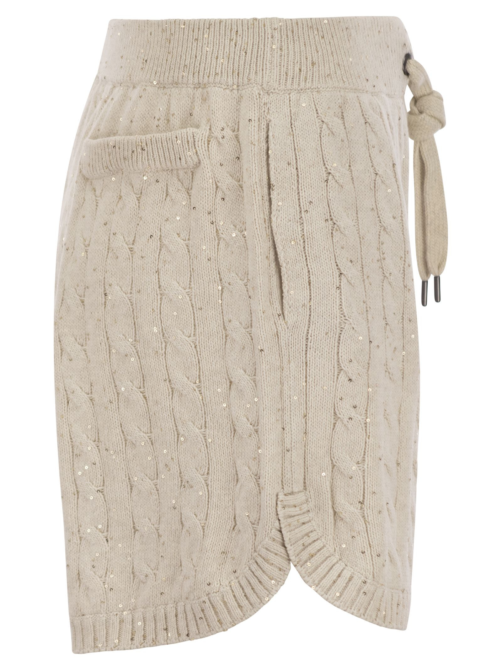 Brunello Cucinelli Women Cotton Knit Shorts With Sequins - 3