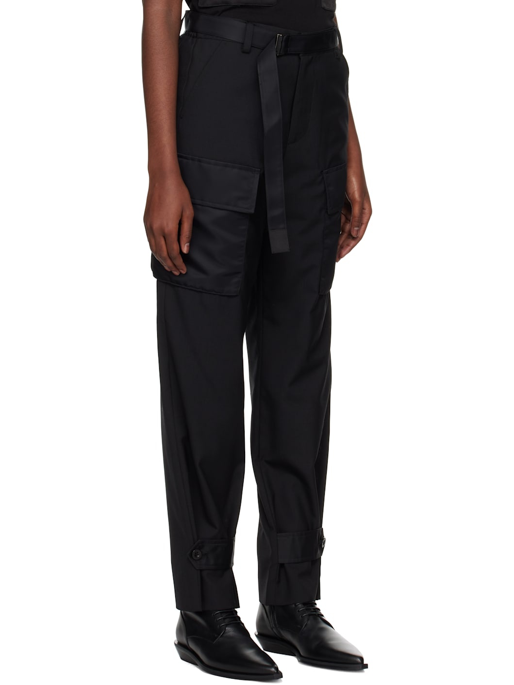 Black Suiting & Nylon Twill Trousers - 2