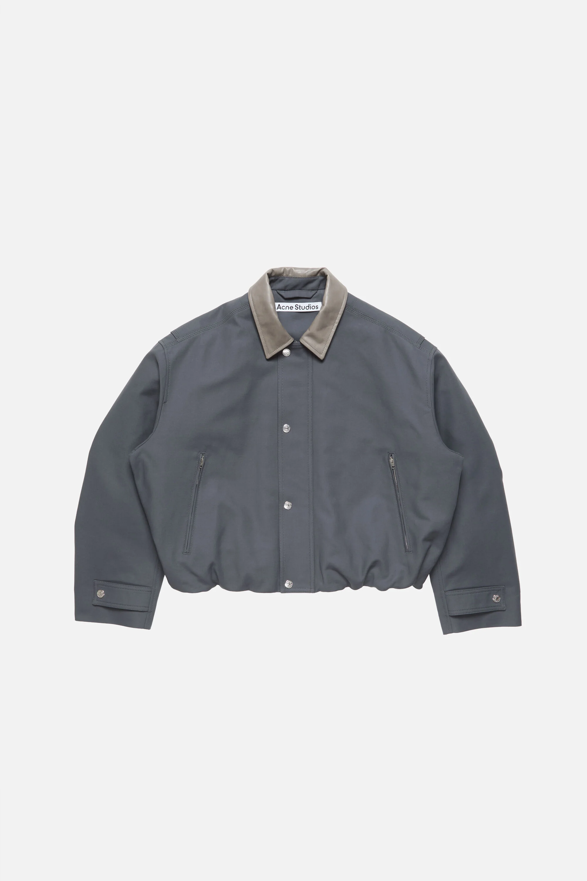 Bomber with leather collar - Carbon grey - 1