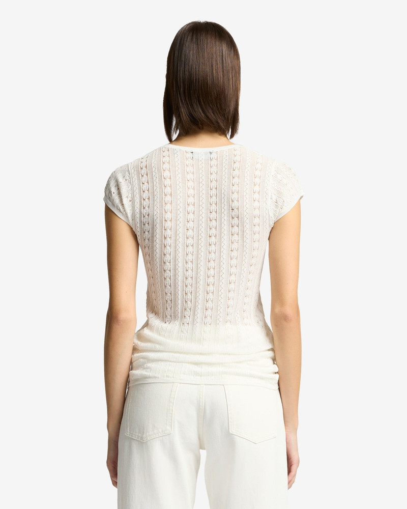 Short Sleeve Pointelle Crew Sweater in Ivory 5