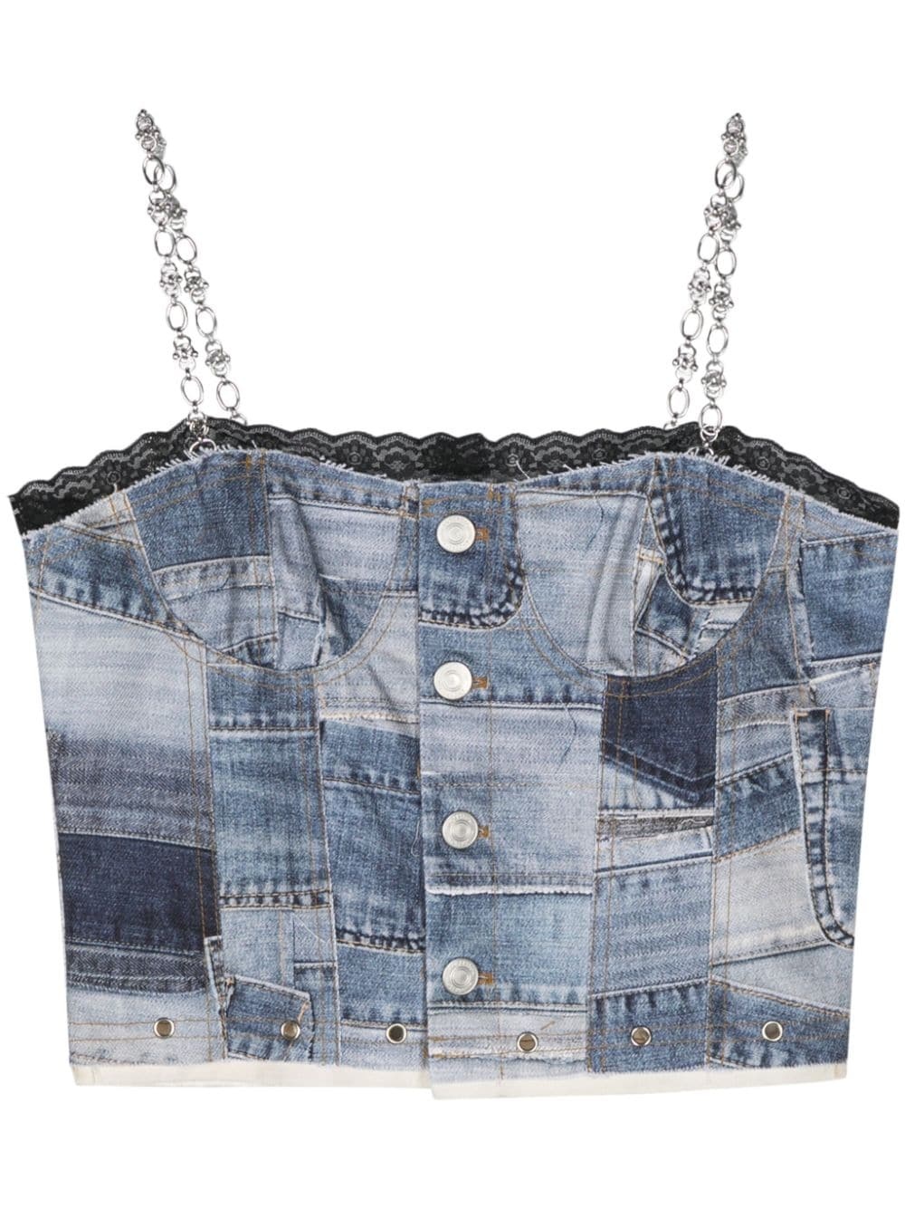 denim-patchwork-print cropped top - 1