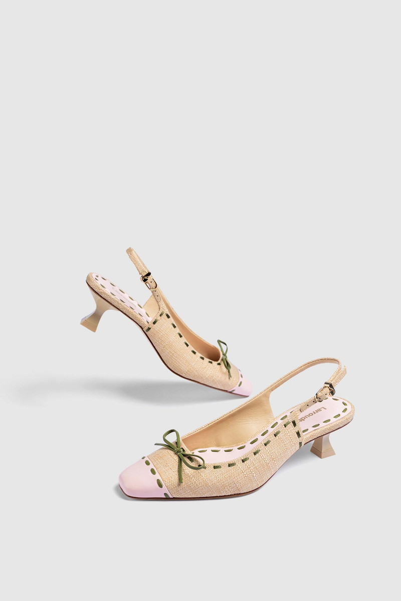 Larroudé Jenny Pump In Beige Raffia and Tulip and Seaweed Leather outlook