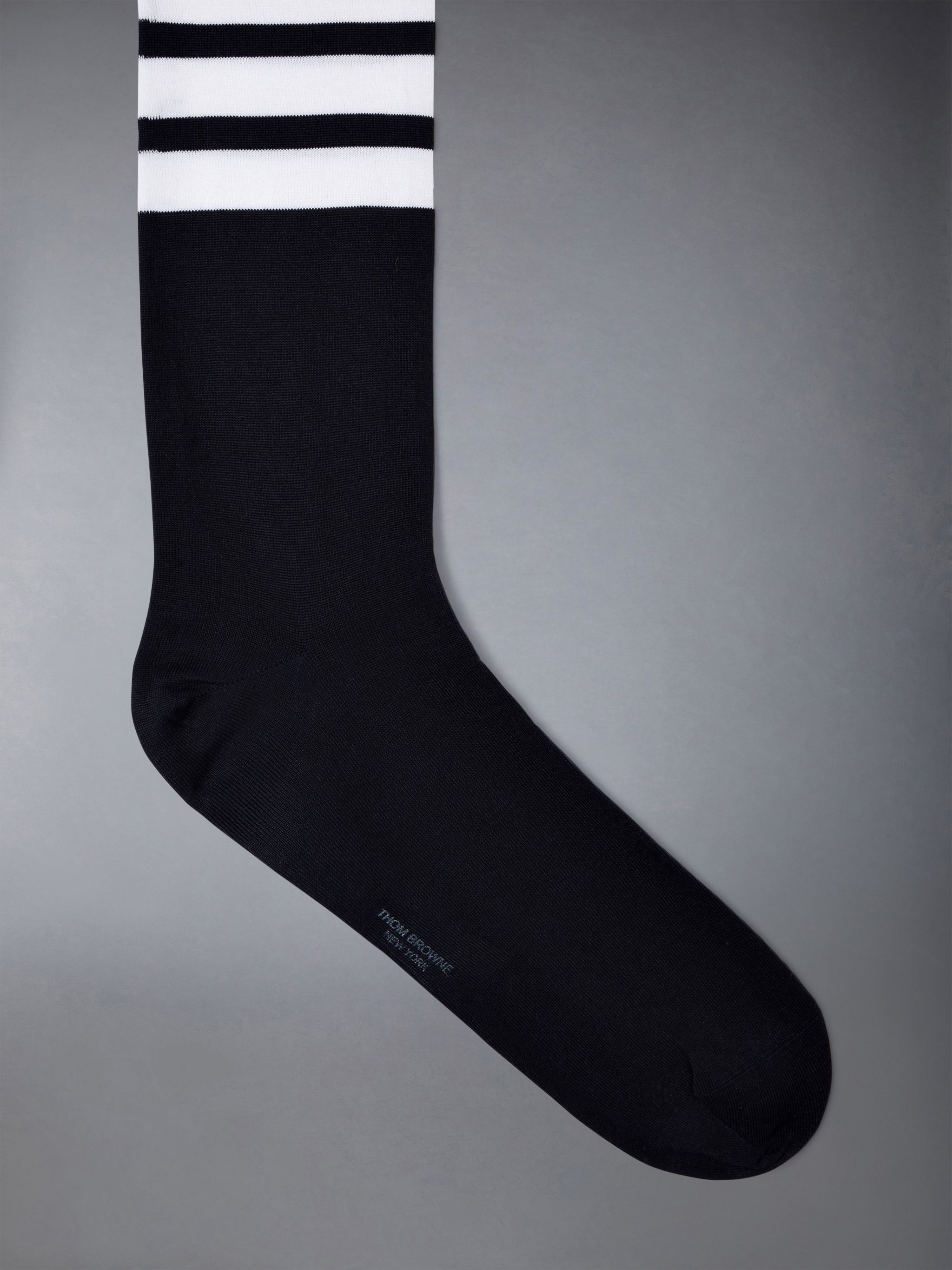 Over The Calf Socks With White 4-Bar Stripe In Lightweight Cotton - 1