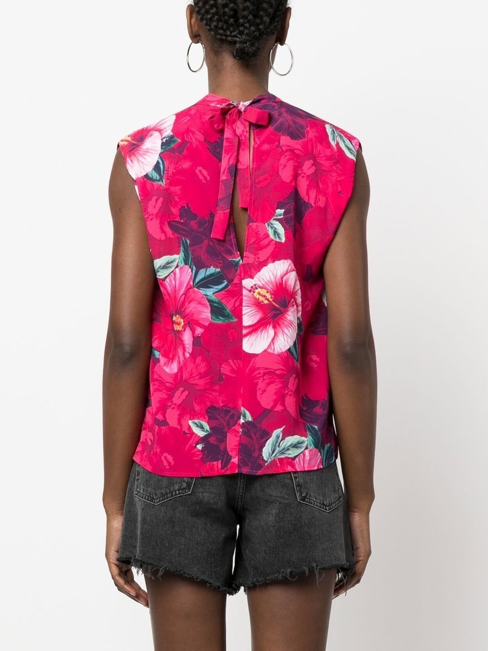 hibiscus-print sleeveless blouse - 4