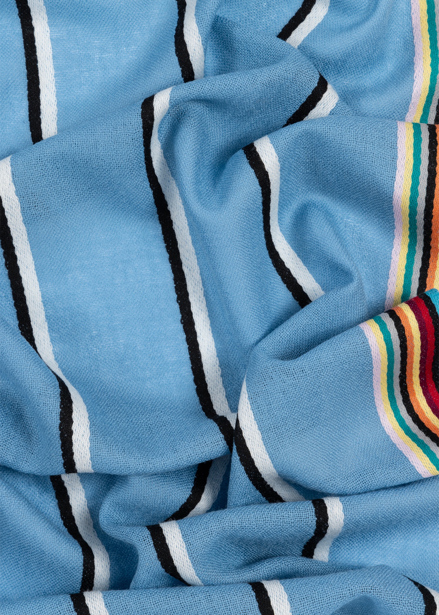 Sky Blue Artist Stripe Edge Lambswool-Cashmere Scarf - 4