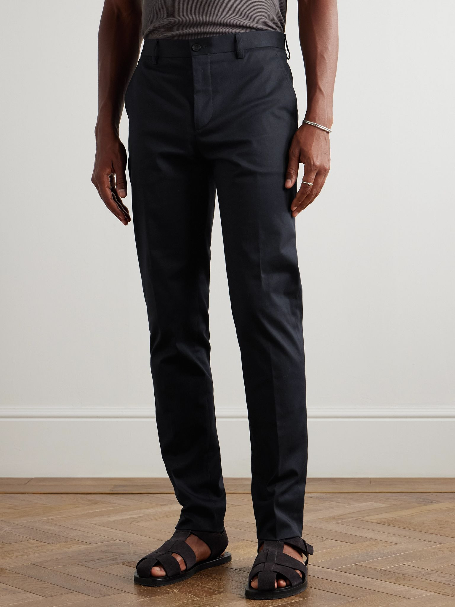 Roma Slim-Fit Straight-Leg Stretch-Cotton Twill Trousers Blue - 3