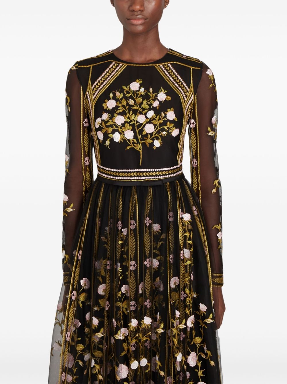 embroidery detail tulle dress - 5