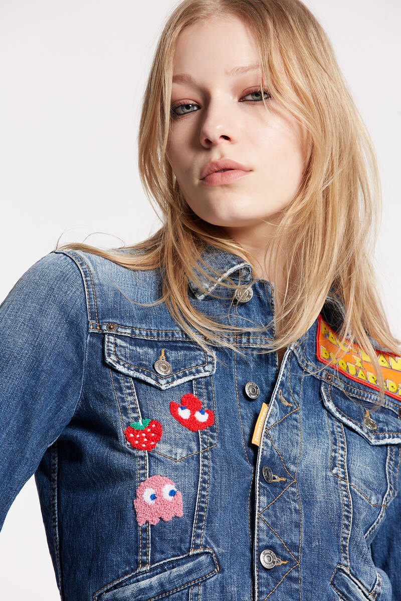 DSQUARED2 PAC-MAN MEDIUM WASH BOYFRIEND JEAN JACKET | REVERSIBLE