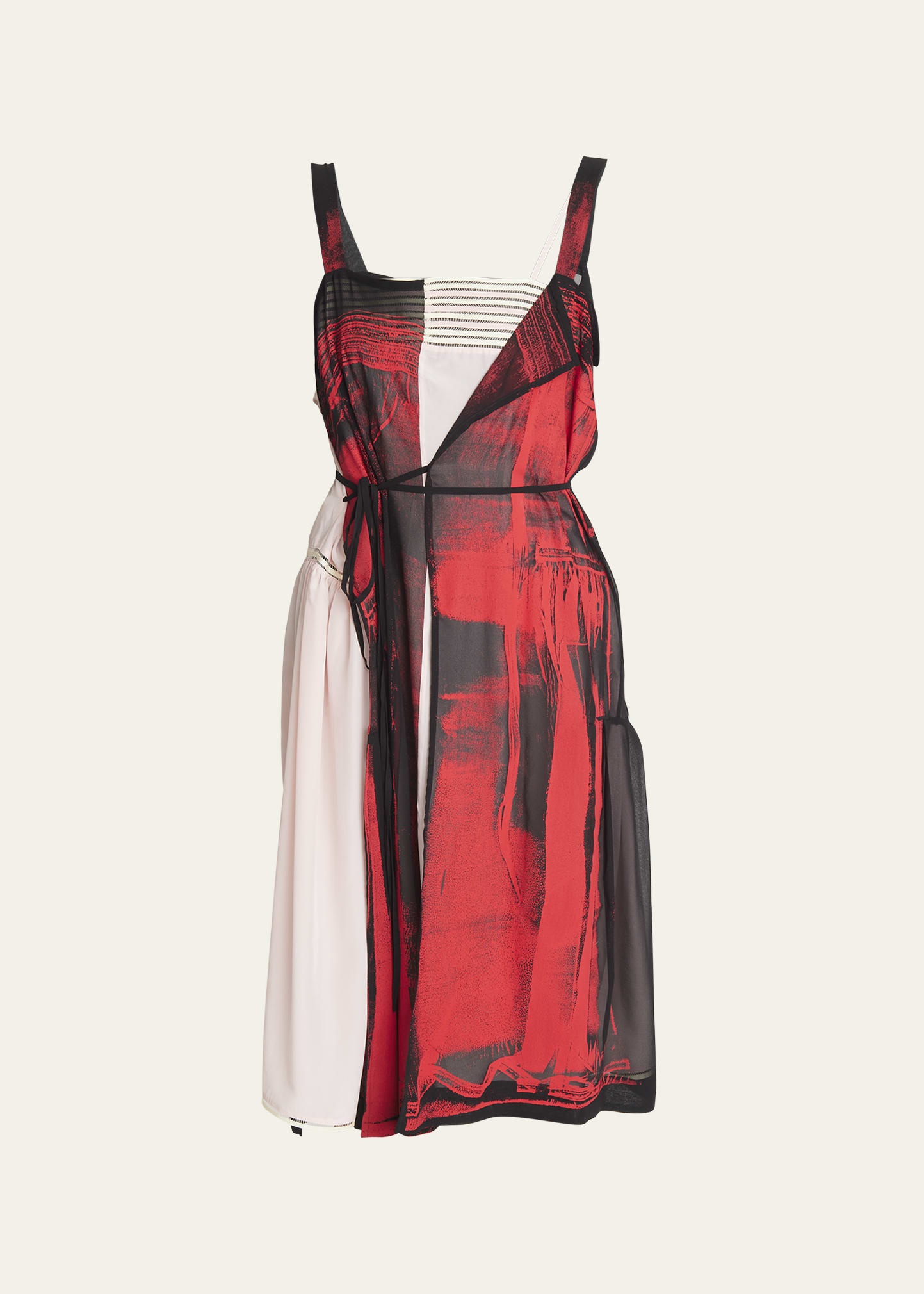 Layered Abstract Self-Tie Silk Dress - 1