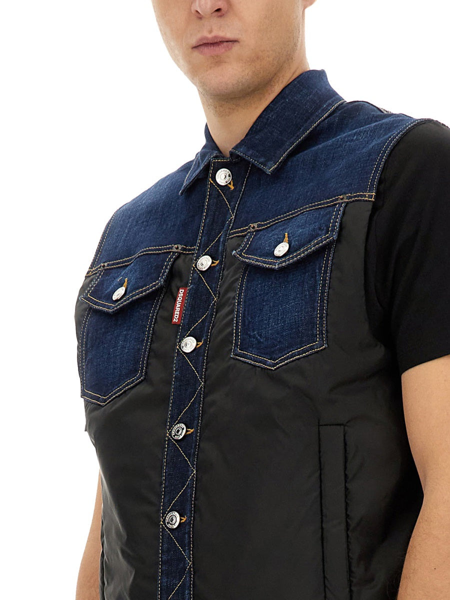Denim Puffer Vest - 4