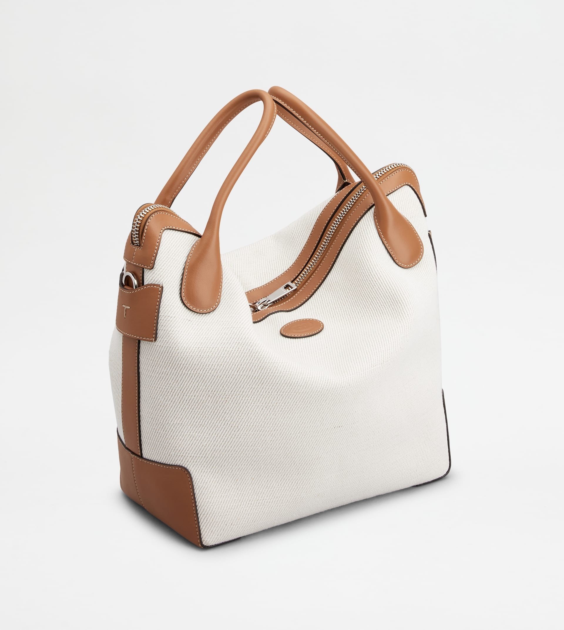 TOD'S DI BAG SWING IN CANVAS E LEATHER MEDIUM - WHITE, BROWN - 4
