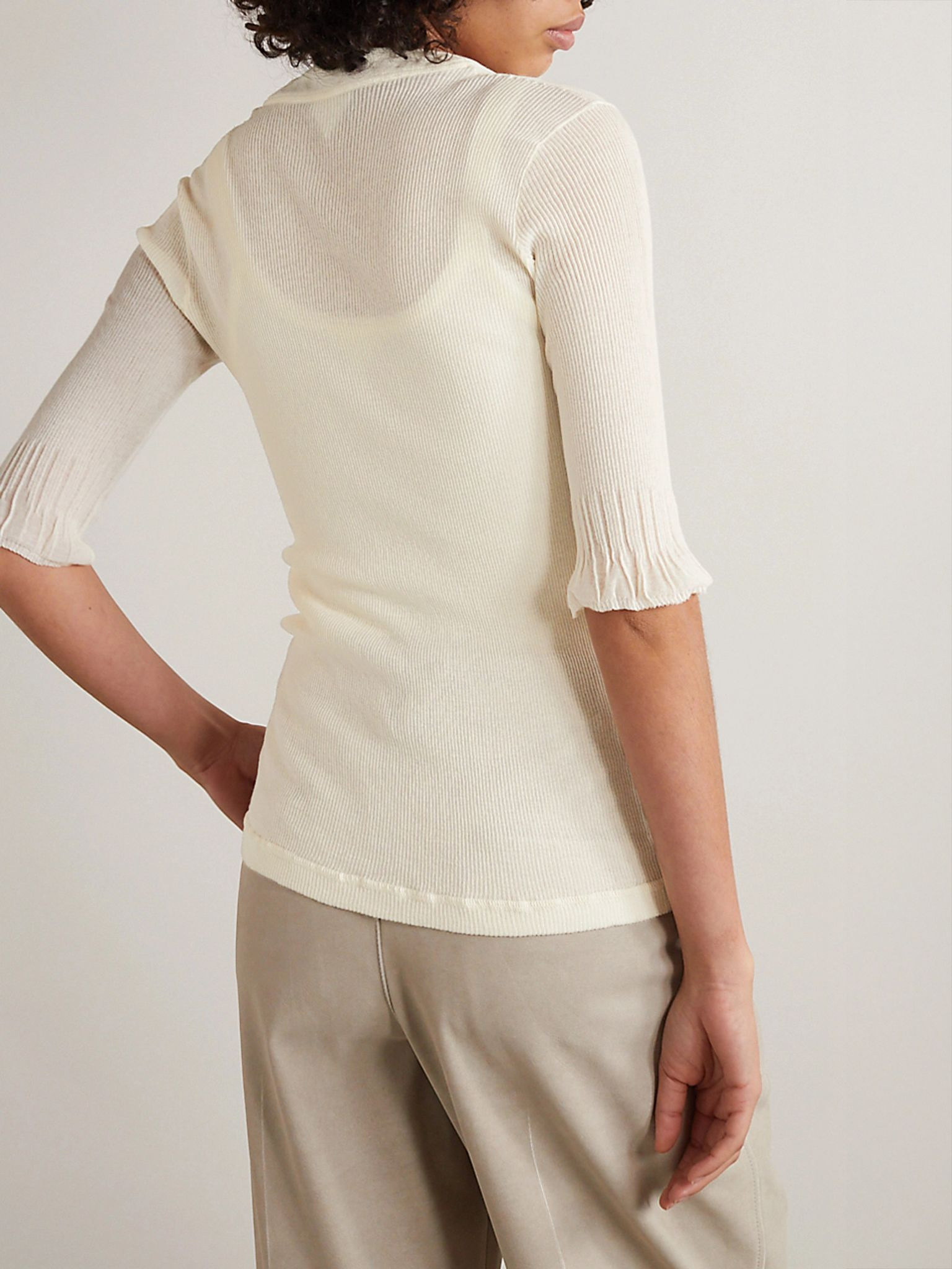 Ribbed cotton-blend top Cream - 4