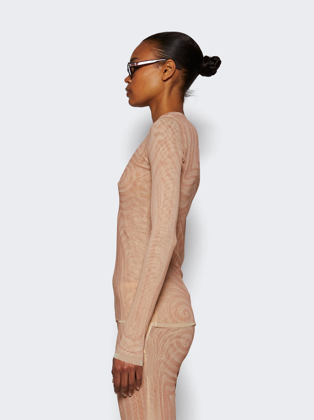 Long Sleeve Mesh Spiral Top Pale Pink - 3
