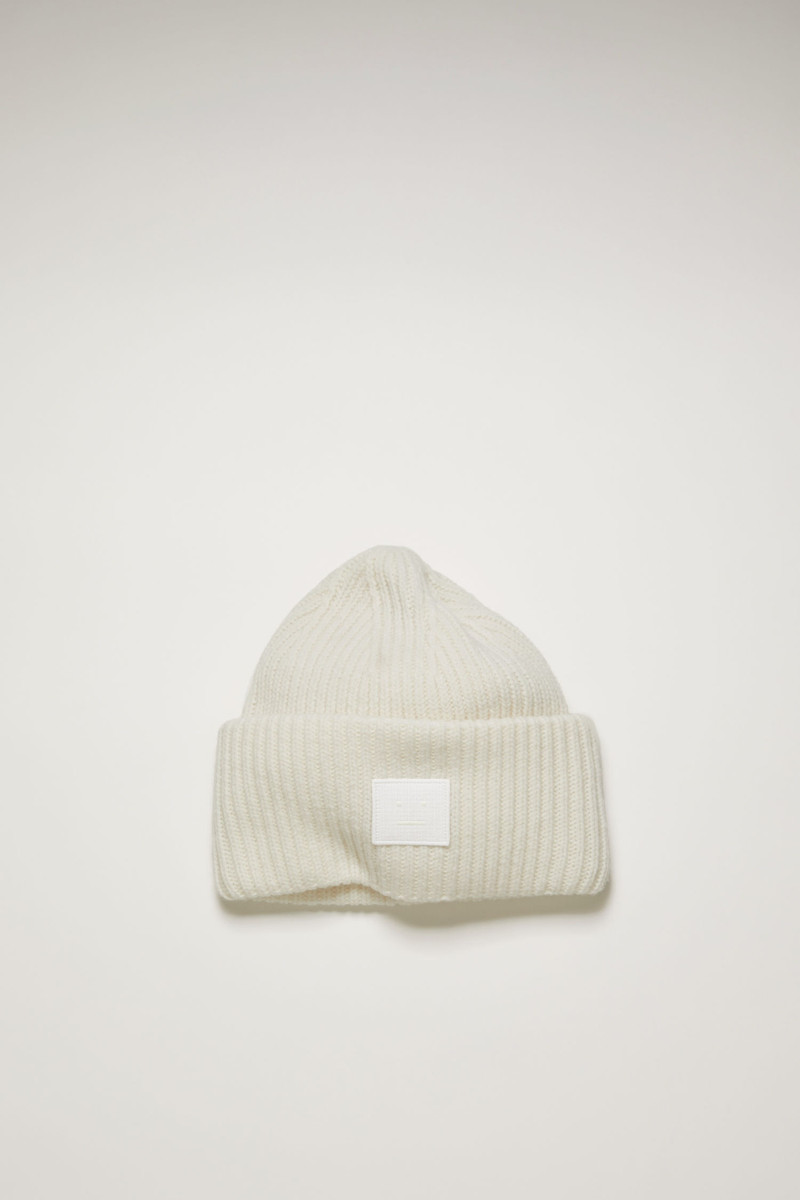 Rib knit beanie hat optic white 1