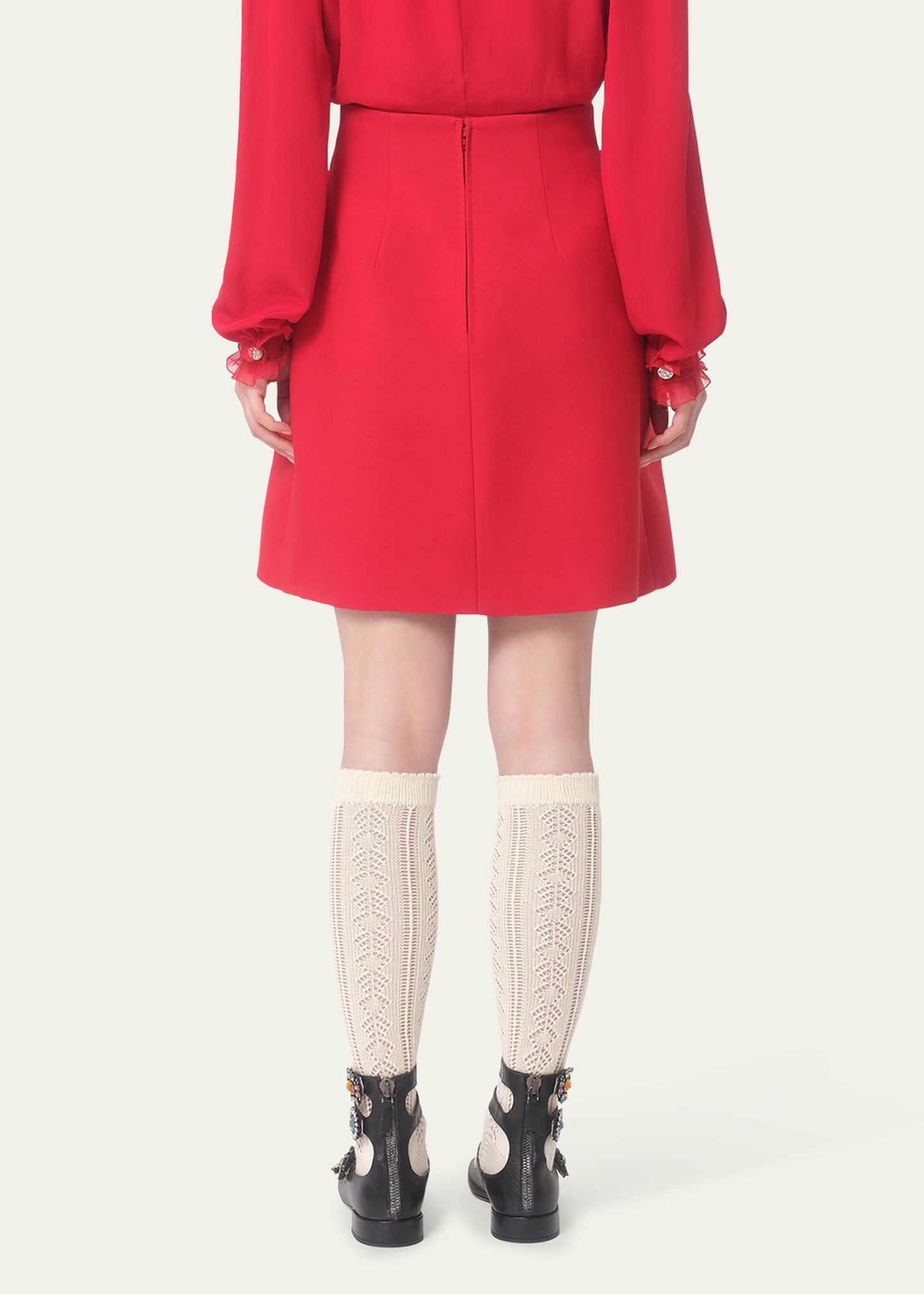 Flared Bow Wool Mini Skirt - 3