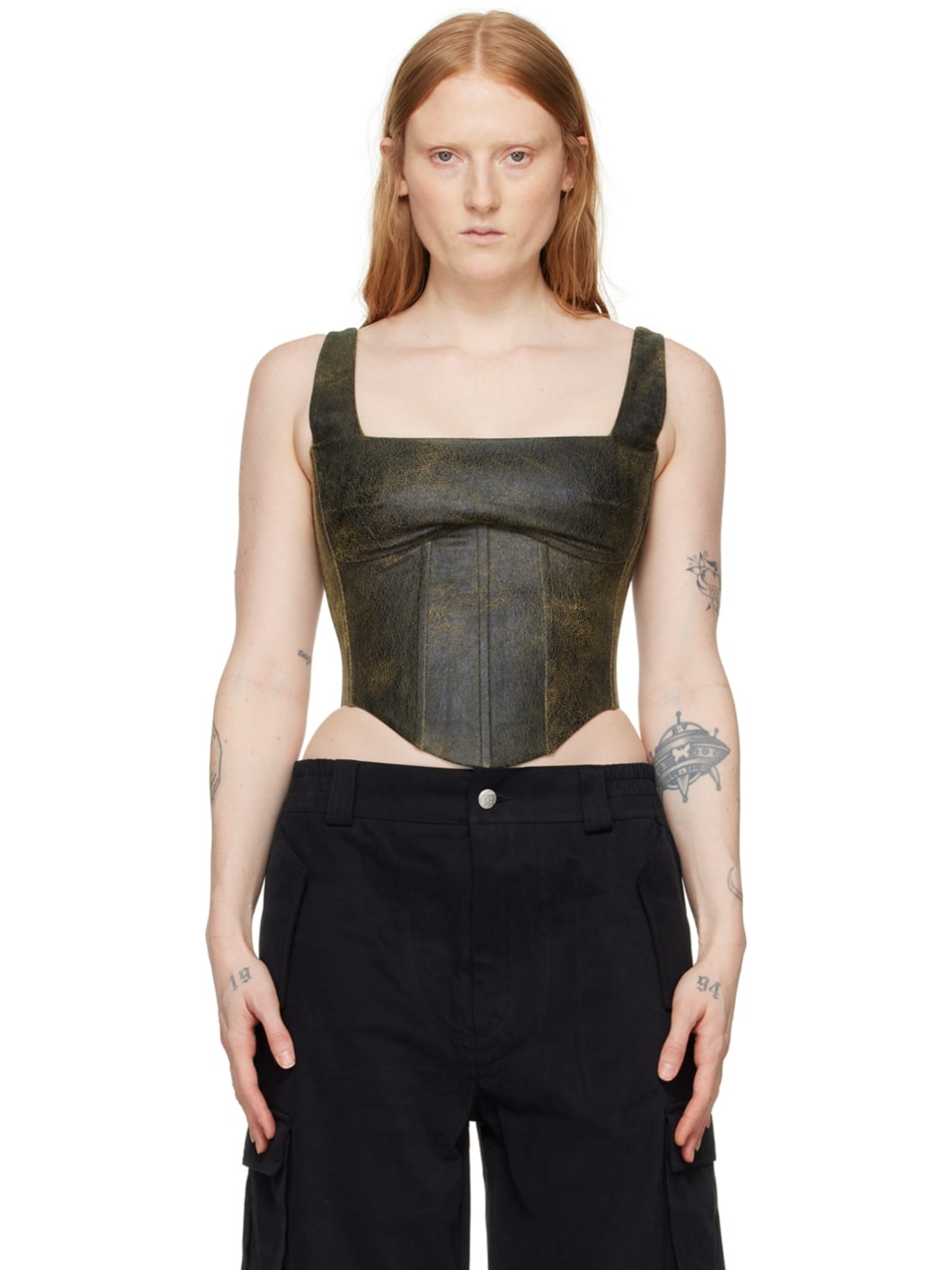 SSENSE Exclusive Brown Faux-Leather Tank Top - 1