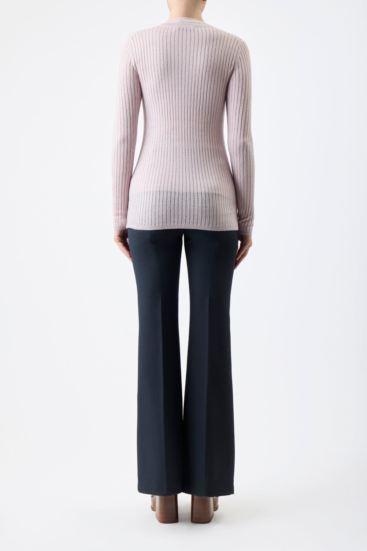 Emma Pointelle Cardigan in Blush Silk Cashmere - 4