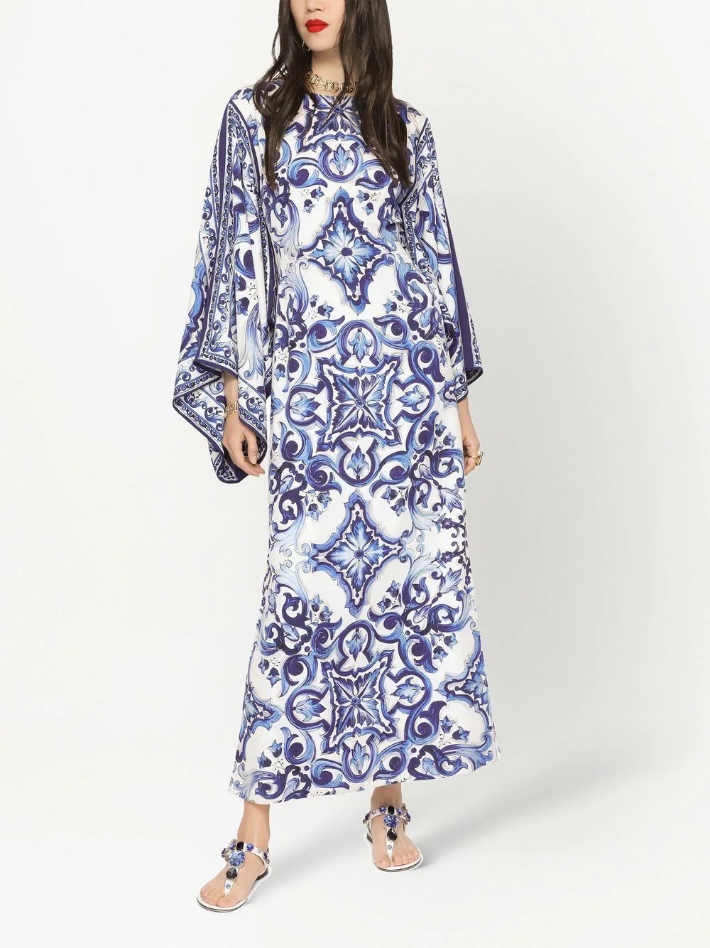 Maiolica-print batwing-sleeve dress - 3