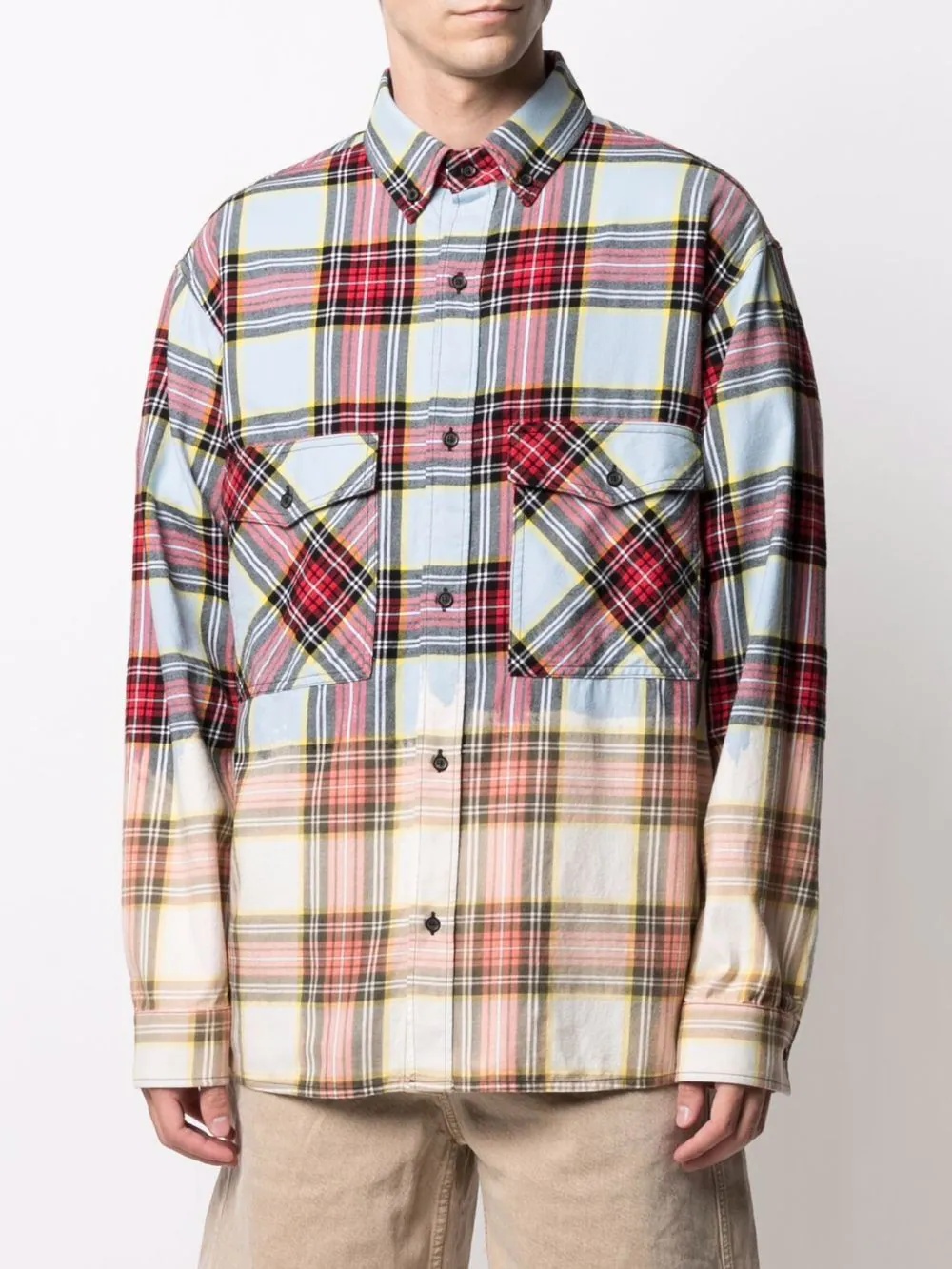 dyed-effect check shirt - 3