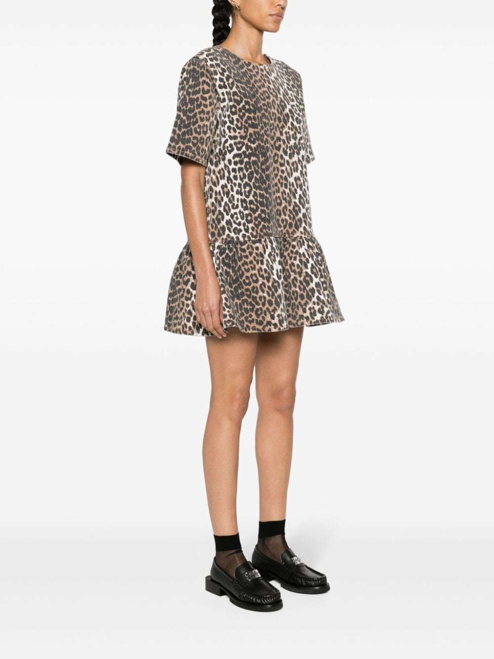 leopard-print denim minidress - 3