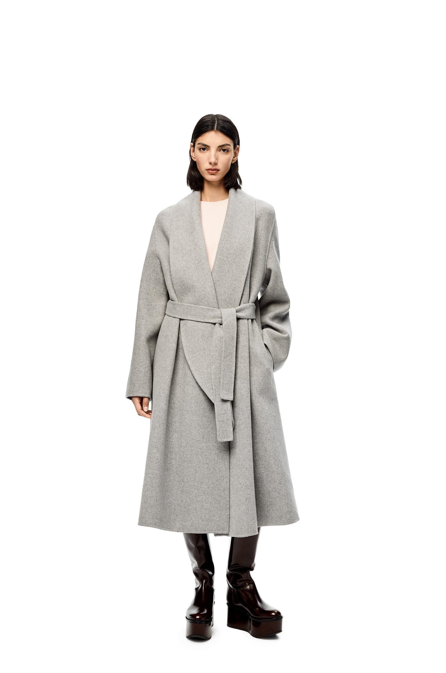 Shawl collar wrap coat in wool and cashmere - 3