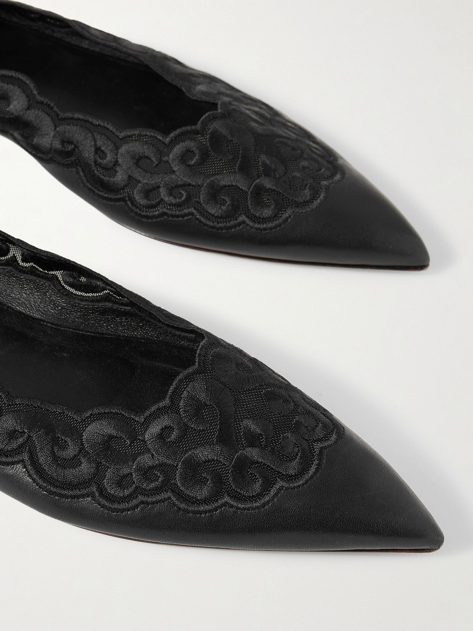 Ziva leather and embroidered tulle point-toe flats Black - 4