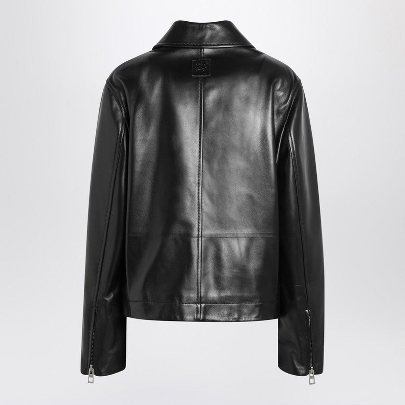 Loewe Black Ruched Leather Jacket With Belt Women - 2