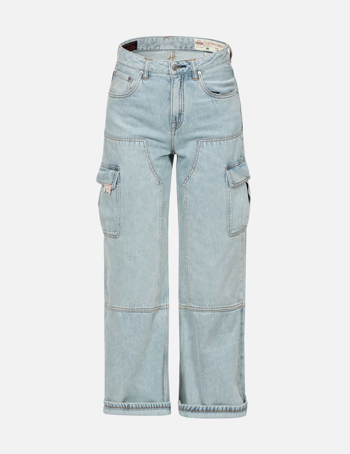 MULTI-POCKET DISTRESSED AND SEAGULL APPLIQUÉ FASHION FIT CARGO JEANS - 1