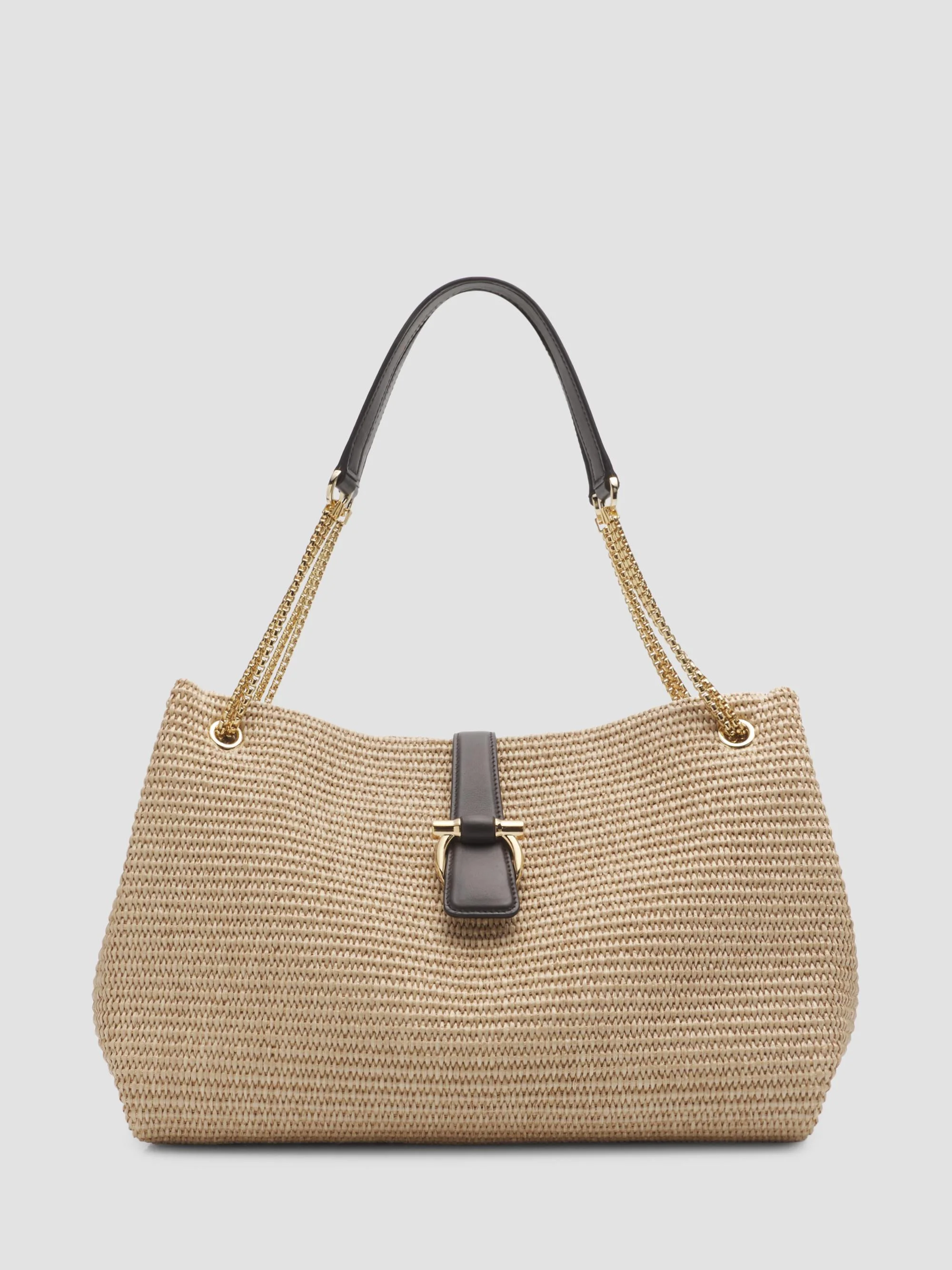 Women's New Line Raffia Tote Bag - Naturale Testa Di Moro - 1