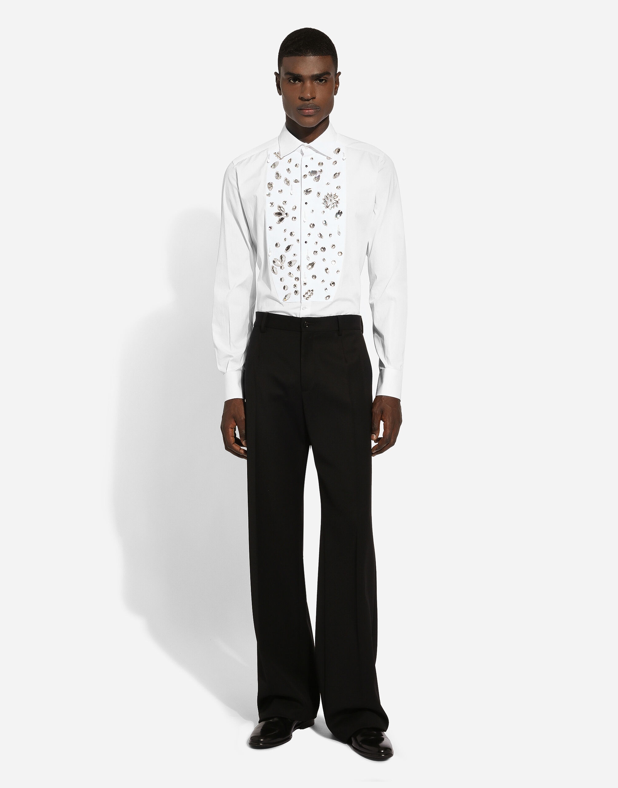 Gold-fit tuxedo shirt with rhinestone embroidery - 2