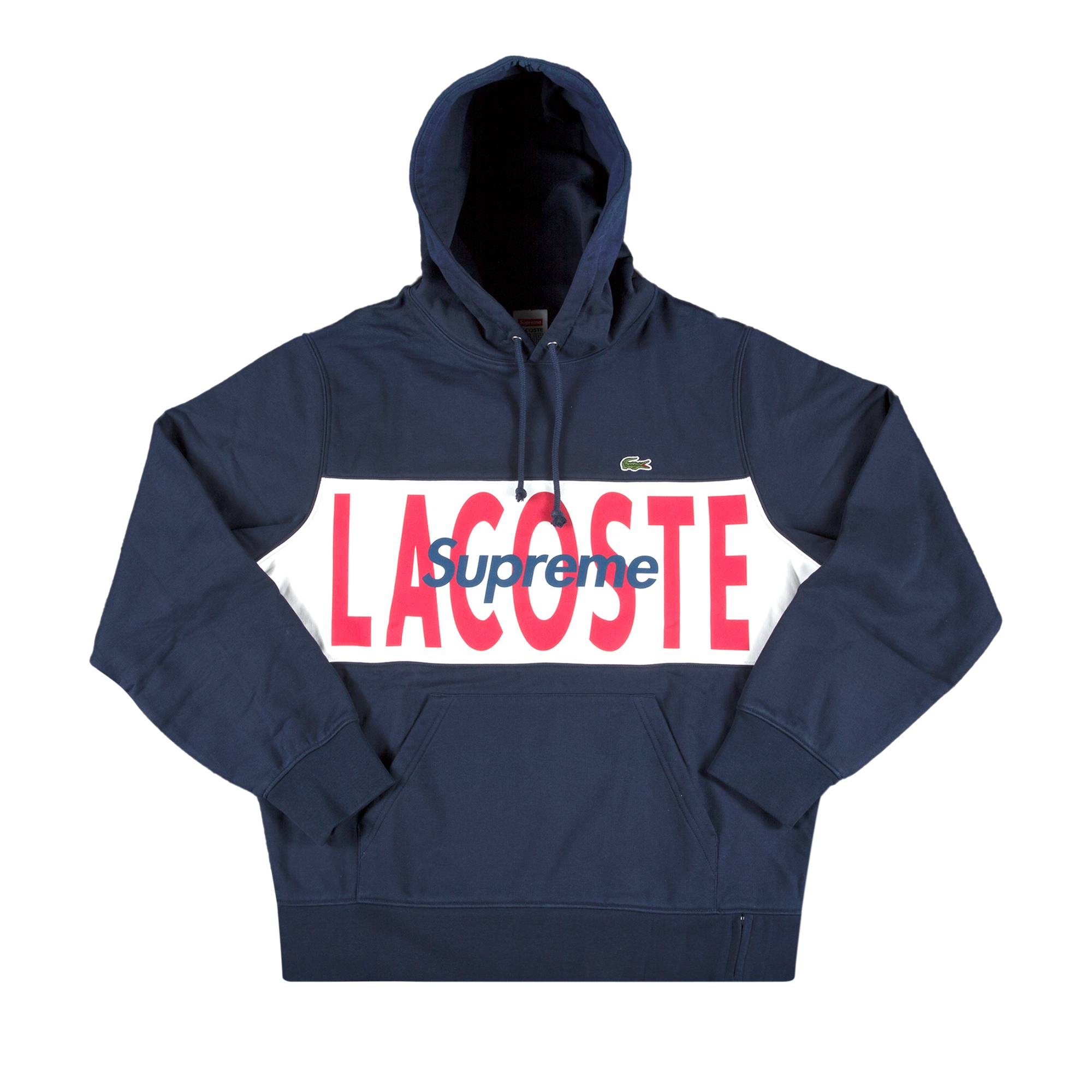 Supreme x Lacoste Logo Panel Hooded Sweatshirt 'Navy' - 1
