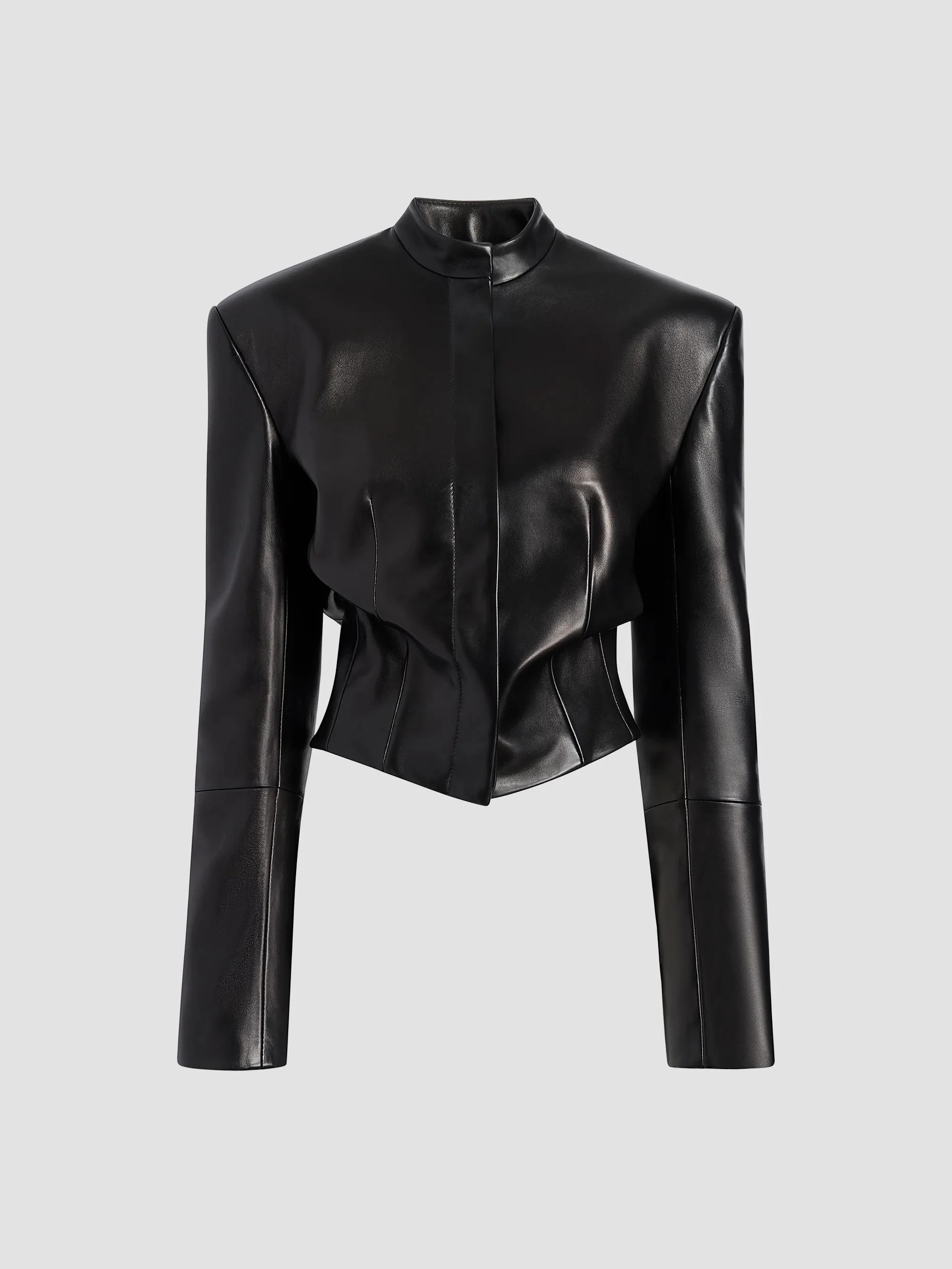 Women's Yoko Pleated Leather Jacket - Black - 1