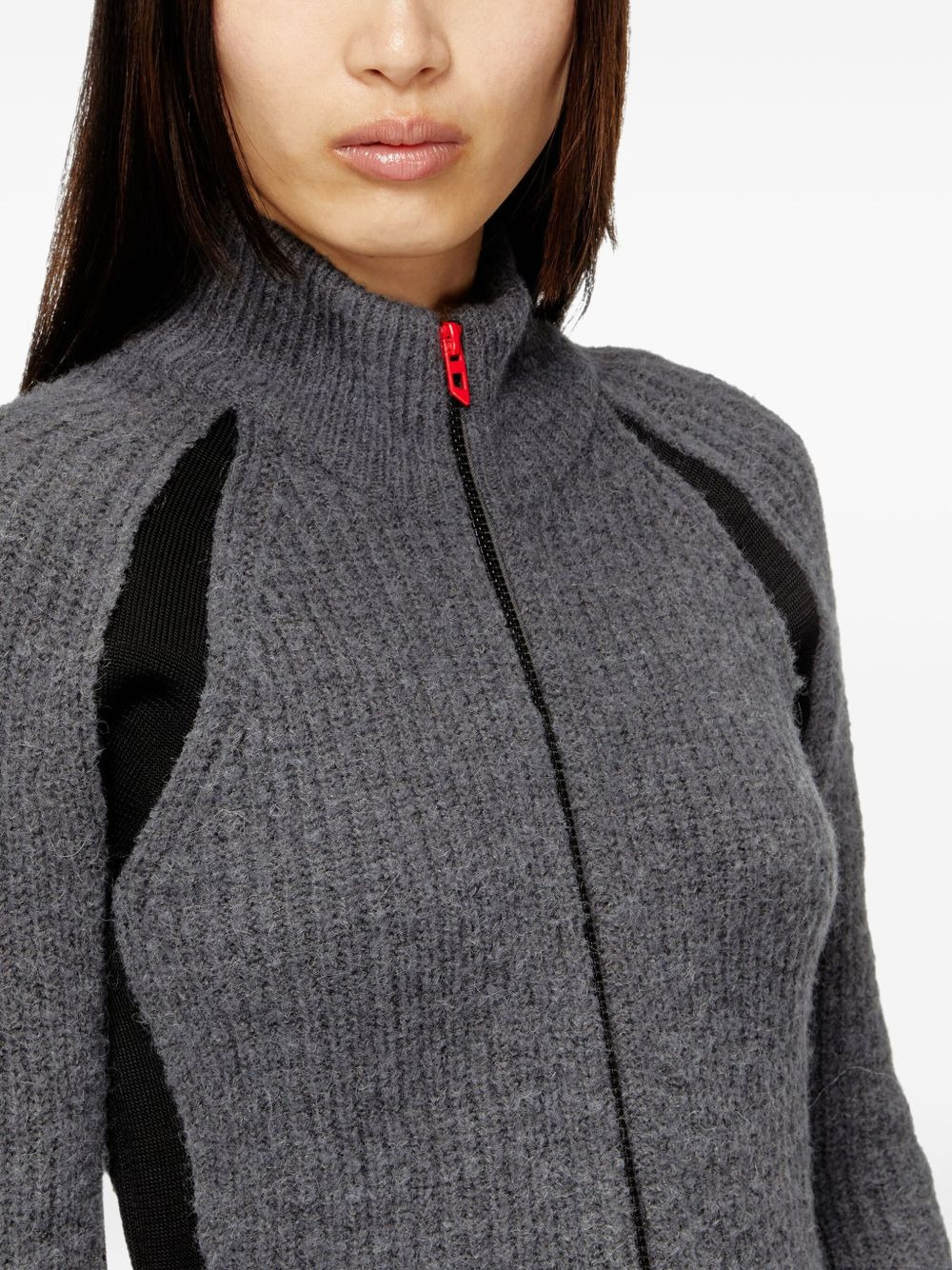 ribbed panel zip-up cardigan - 5