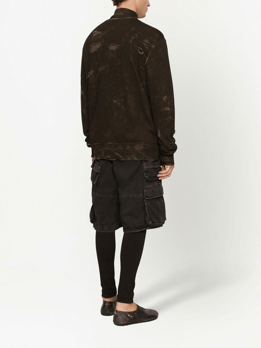 logo ripped zip-up sweatshirt - 4