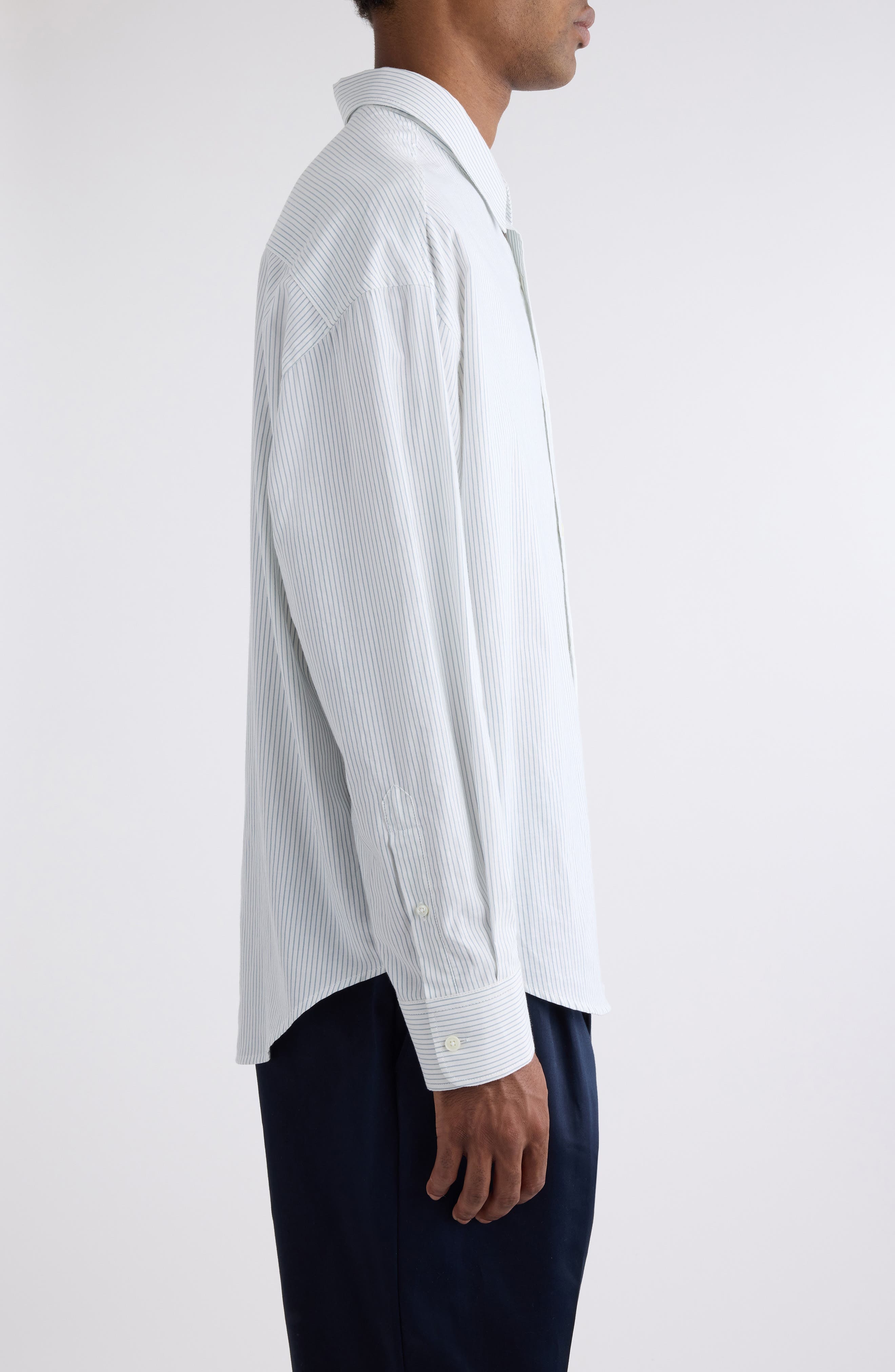 AMI PARIS Boxy Fit Ami de Coeur Stripe Cotton Poplin Button-Up Shirt in 1041 White/blue Note at Nord - 4