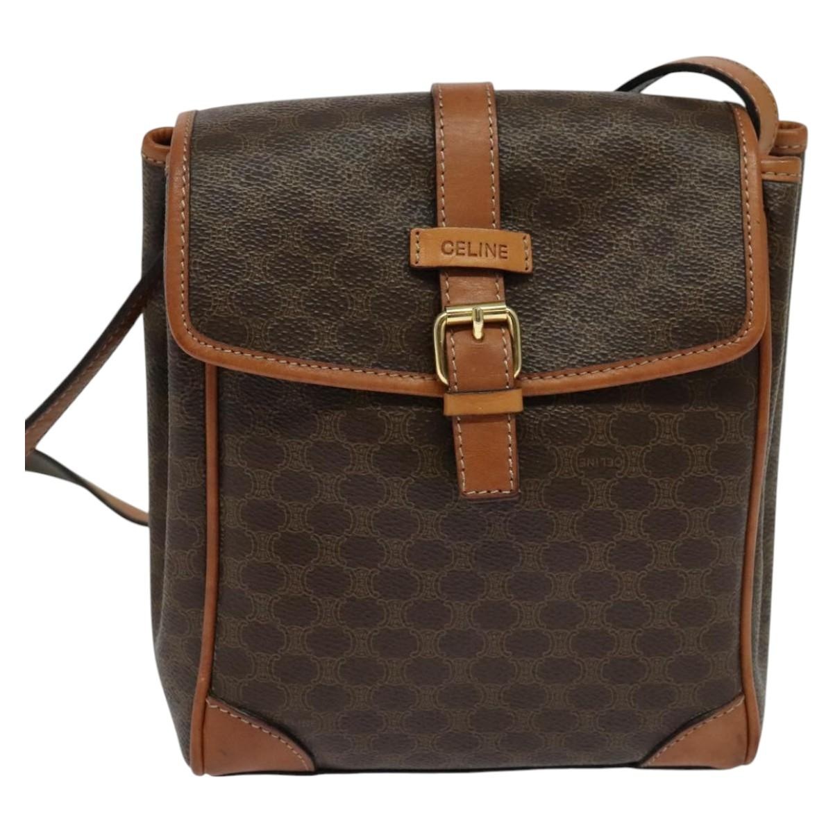 CELINE Macadam Canvas Shoulder Bag Pvc Brown Gold - 2