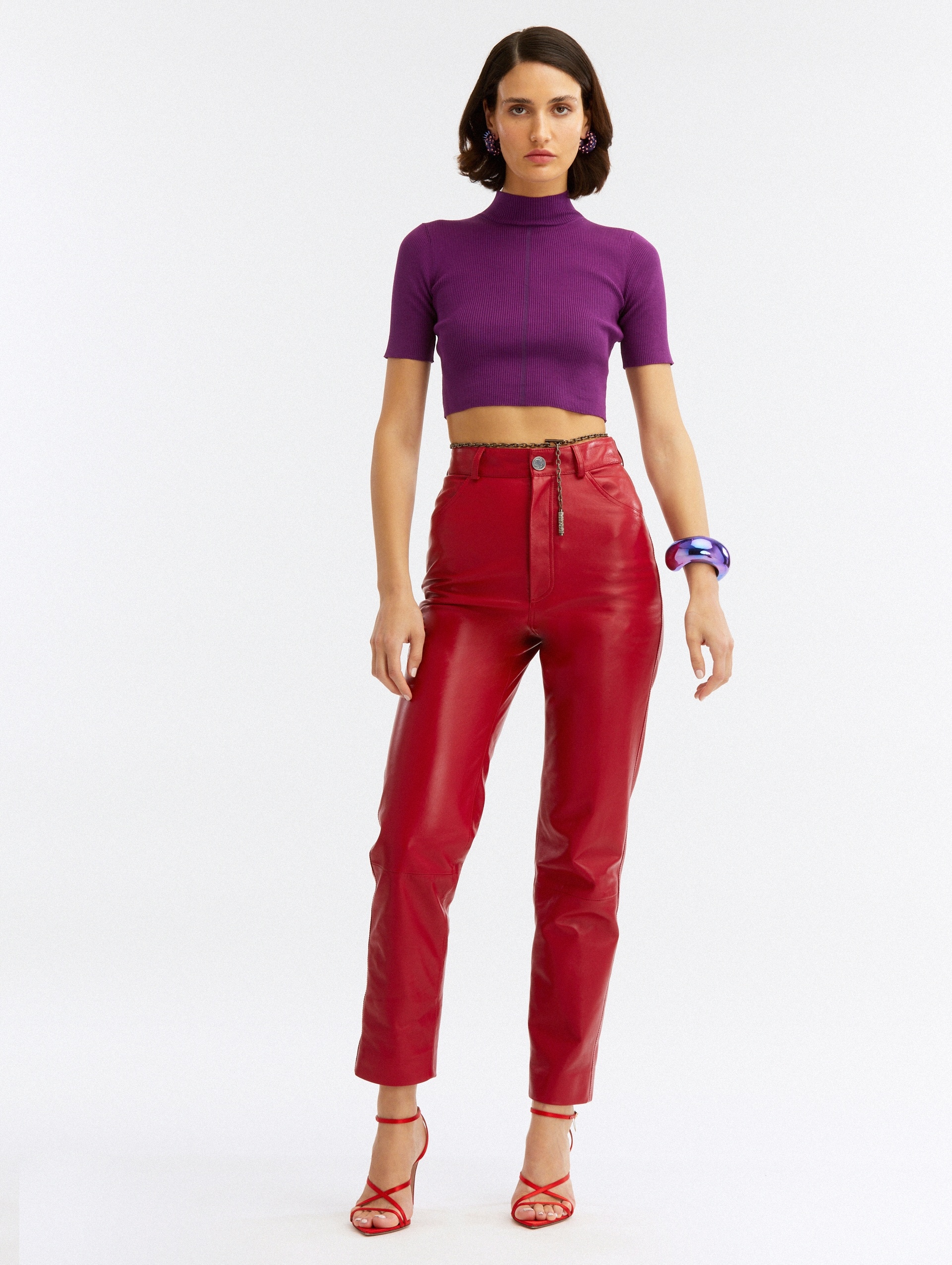 HIGH WAISTED LEATHER PANTS - 2
