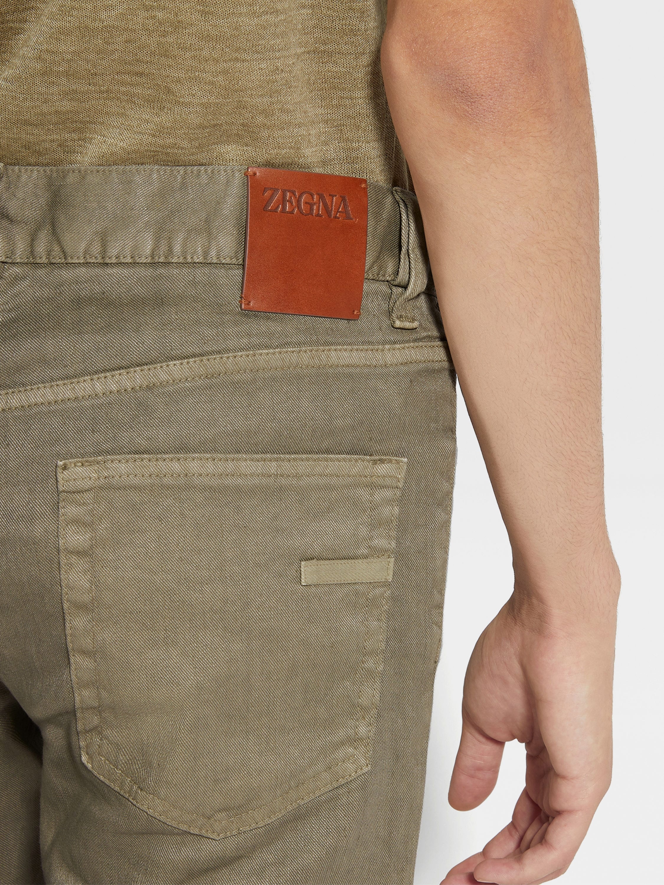 DARK TAUPE STRETCH LINEN AND COTTON ROCCIA JEANS - 2