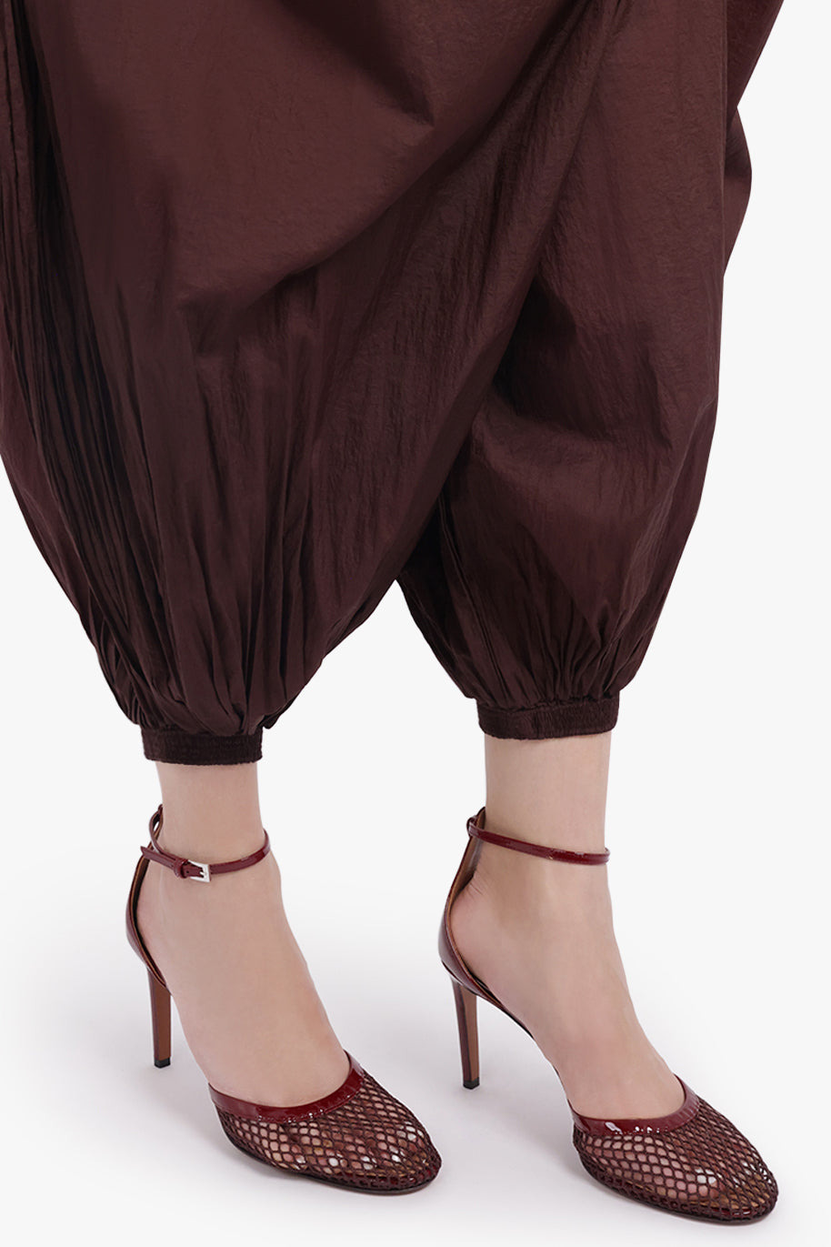 FISHNET 90MM ANKLE STRAP HEEL | GARNET RED - 5
