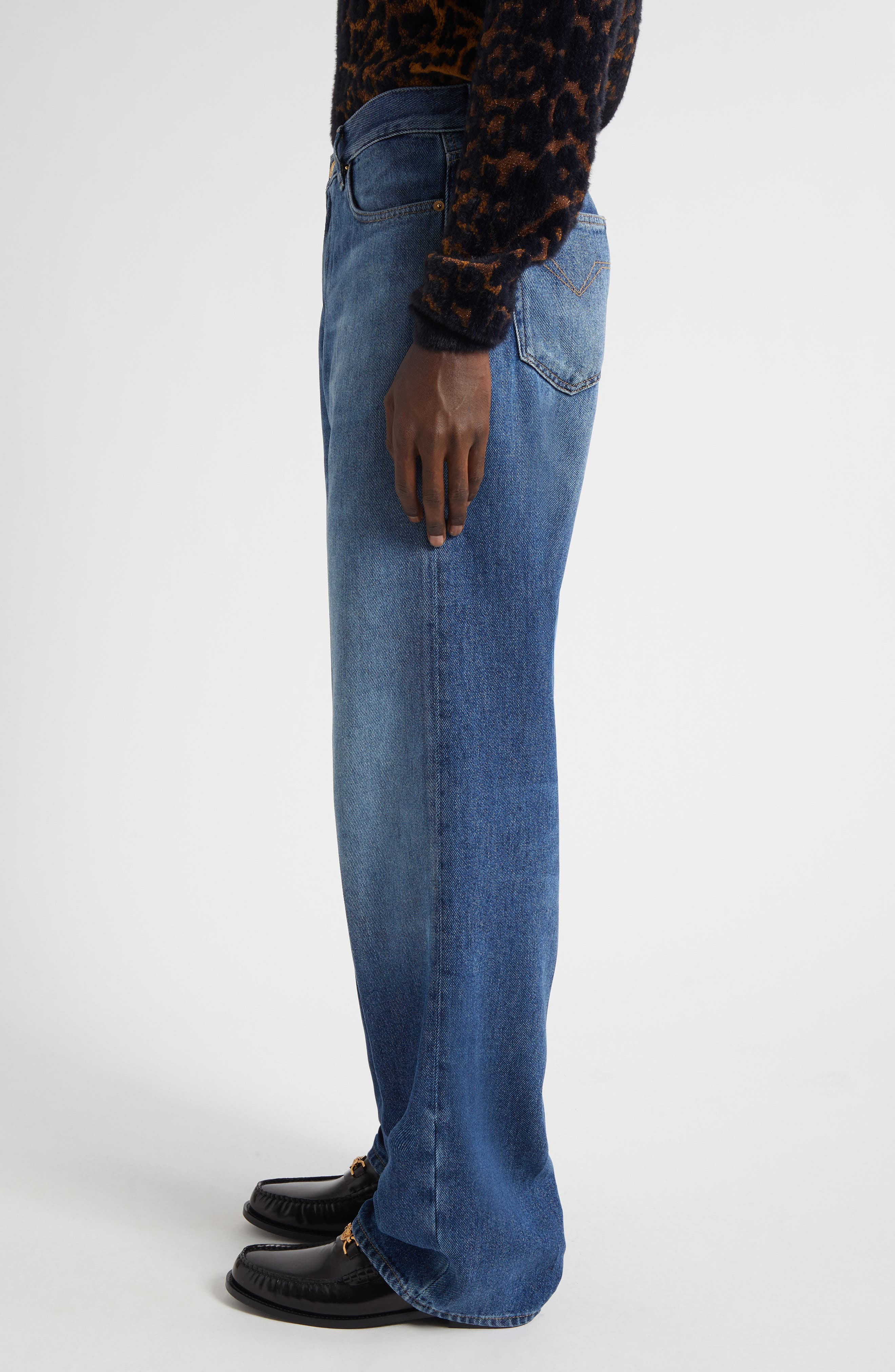 Versace Medusa Biggie Relaxed Straight Leg Jeans in Medium Blue at Nordstrom - 4