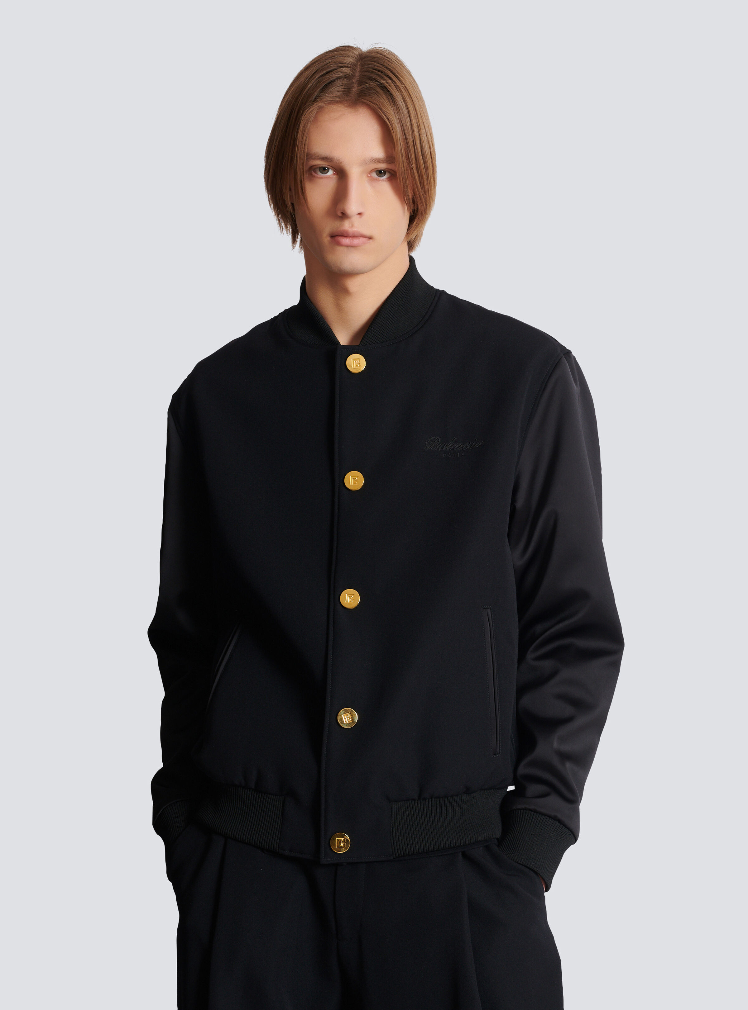 Varsity jacket in grain de poudre wool and satin - 6